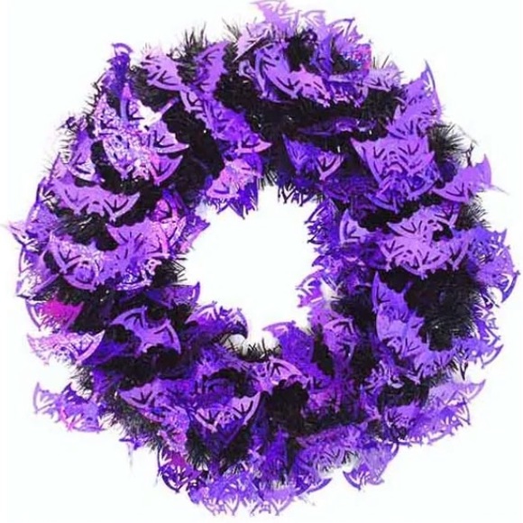 Halloween Holographic Bat 19” Tinsel Wreath NWT - Picture 3 of 9